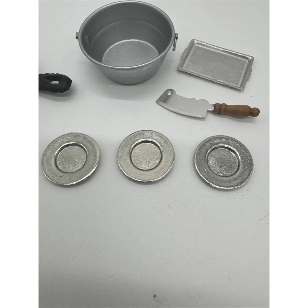 Miniature Dollhouse Kitchen Cookware Lot  Iron Skillet Knife Tin Dish Cast Metal